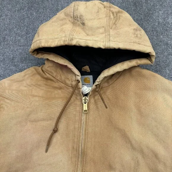 Vintage Carhartt Distressed Faded Tan/Brown XL Hooded Jacket USA Made J140-BRN